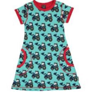 Maxomorra Kids Tractor Print Dress Sz 110-116cm